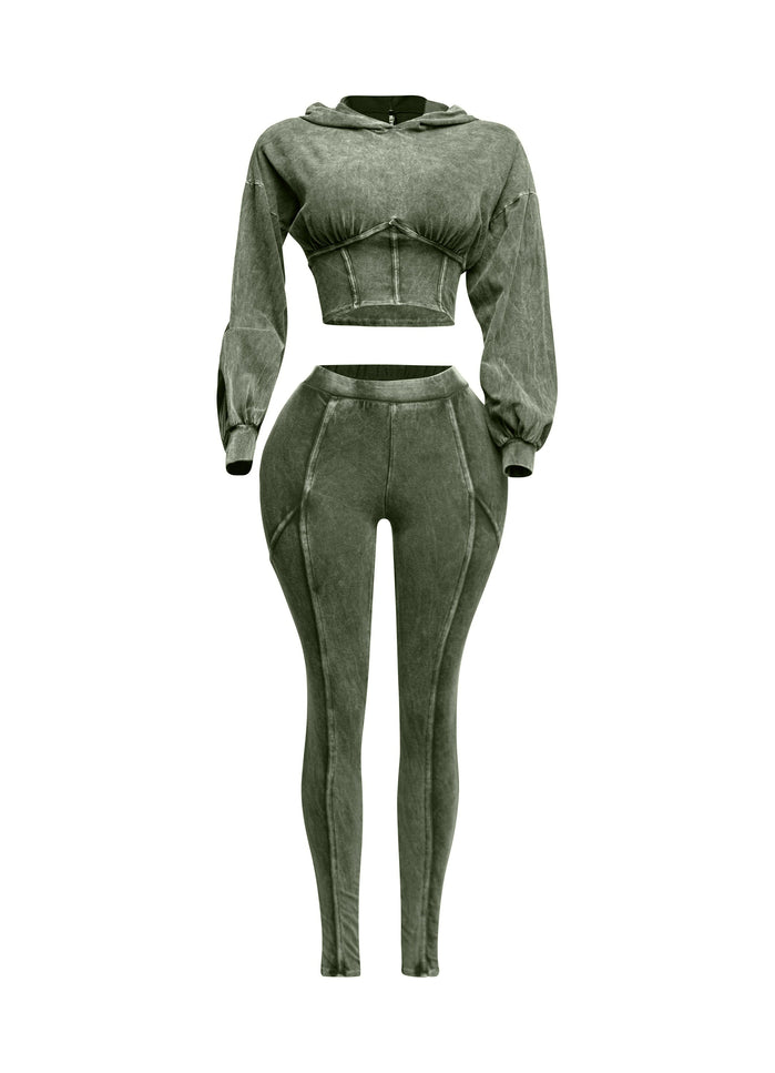 Mineral washed hood top & leggings set - Muvin 