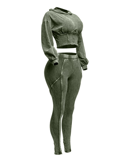 Mineral washed hood top & leggings set - Muvin 