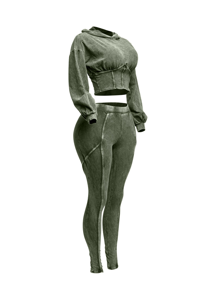 Mineral washed hood top & leggings set - Muvin 