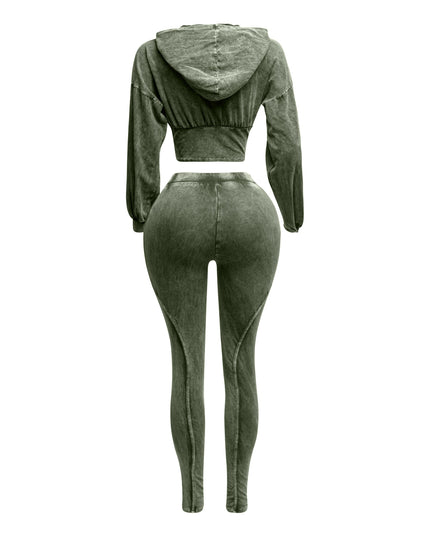 Mineral washed hood top & leggings set - Muvin 