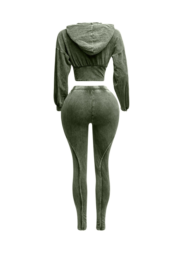Mineral washed hood top & leggings set - Muvin 