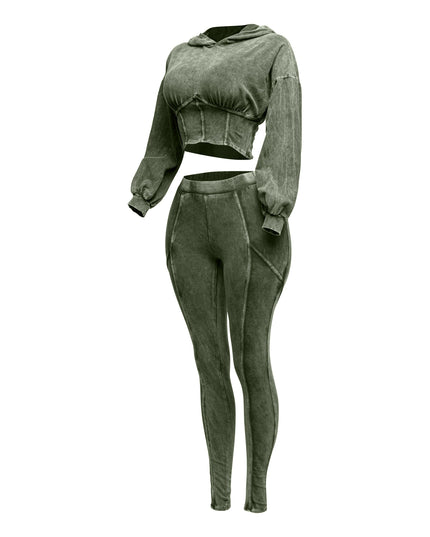 Mineral washed hood top & leggings set - Muvin 
