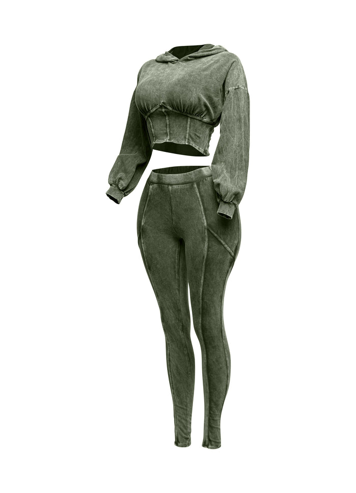 Mineral washed hood top & leggings set - Muvin 