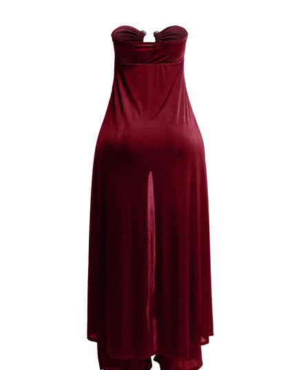Strapless front slit open dress top and wide leg pants set - Muvin 