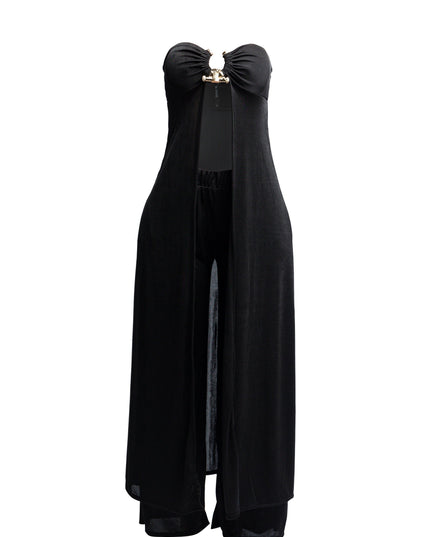 Strapless front slit open dress top and wide leg pants set - Muvin 