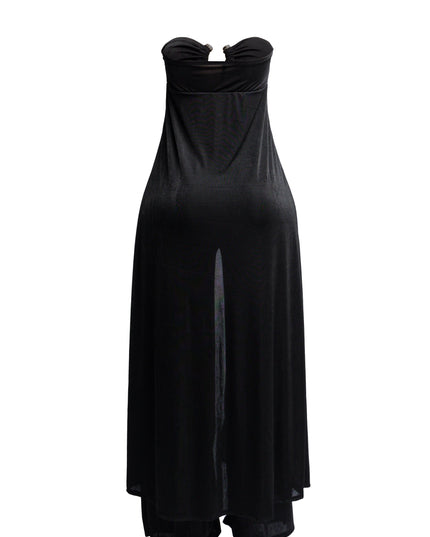 Strapless front slit open dress top and wide leg pants set - Muvin 
