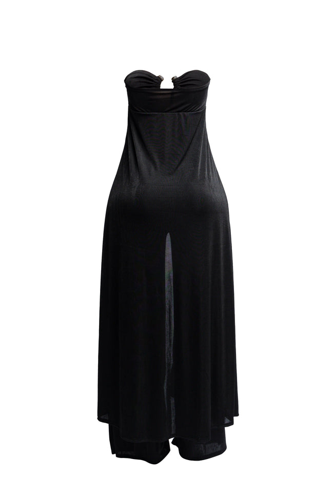 Strapless front slit open dress top and wide leg pants set - Muvin 