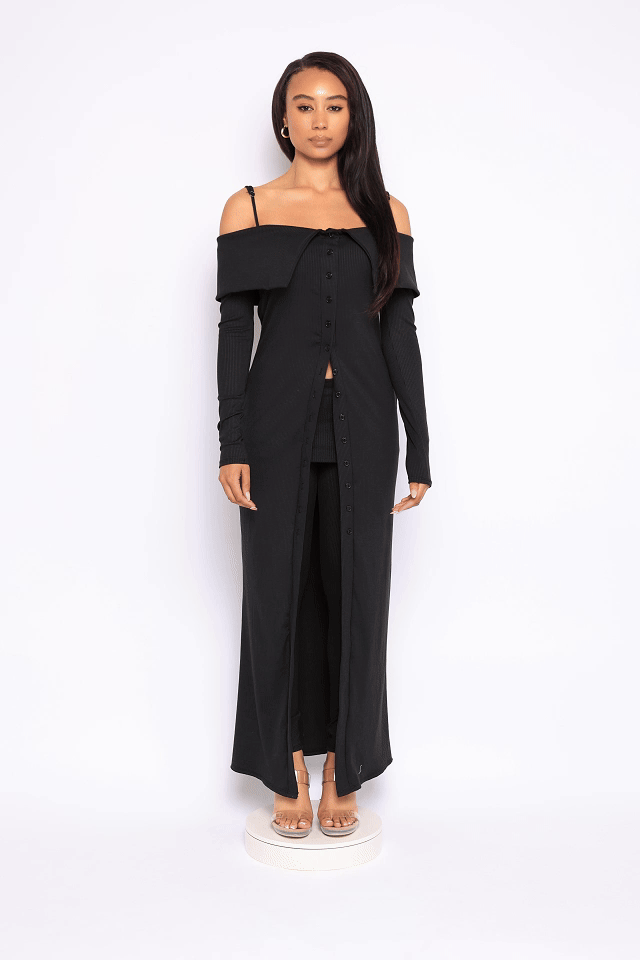 Long length spaghetti strap and off shoulder top & skirt leggings set - Muvin 