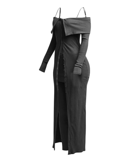 Long length spaghetti strap and off shoulder top & skirt leggings set - Muvin 