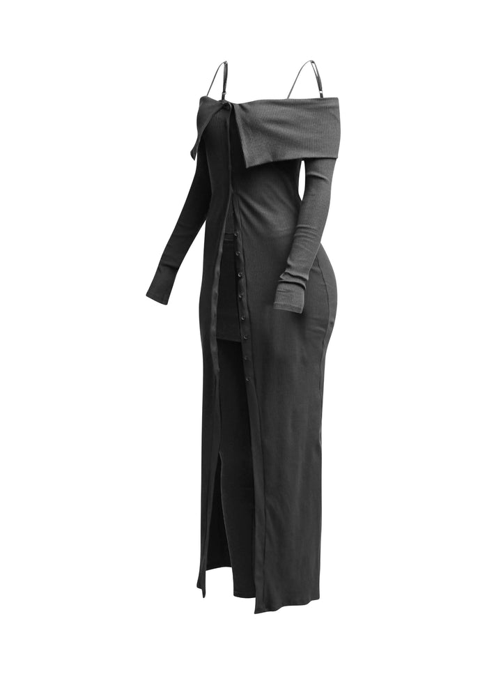 Long length spaghetti strap and off shoulder top & skirt leggings set - Muvin 