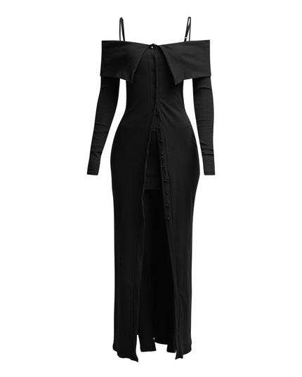Long length spaghetti strap and off shoulder top & skirt leggings set - Muvin 