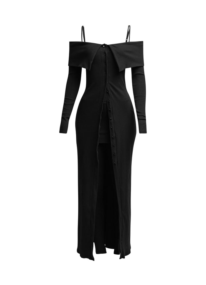 Long length spaghetti strap and off shoulder top & skirt leggings set - Muvin 