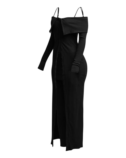 Long length spaghetti strap and off shoulder top & skirt leggings set - Muvin 