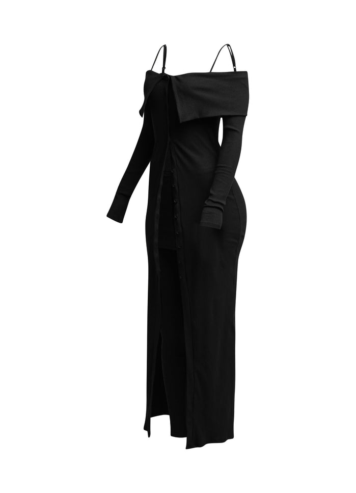 Long length spaghetti strap and off shoulder top & skirt leggings set - Muvin 