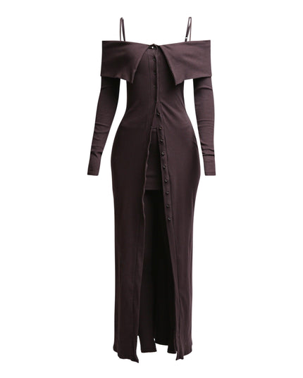 Long length spaghetti strap and off shoulder top & skirt leggings set - Muvin 