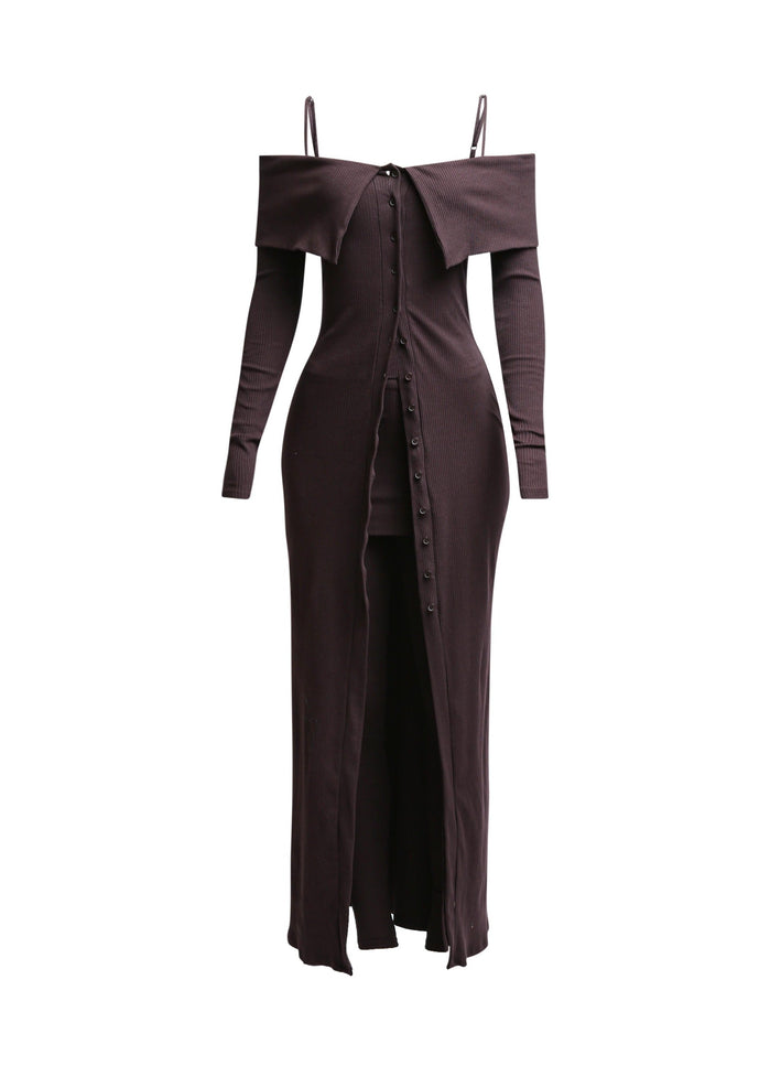 Long length spaghetti strap and off shoulder top & skirt leggings set - Muvin 