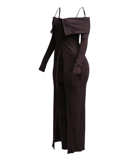 Long length spaghetti strap and off shoulder top & skirt leggings set - Muvin 
