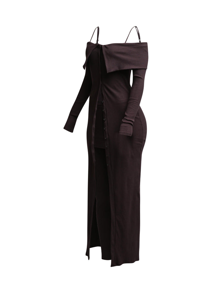 Long length spaghetti strap and off shoulder top & skirt leggings set - Muvin 