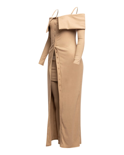 Long length spaghetti strap and off shoulder top & skirt leggings set - Muvin 