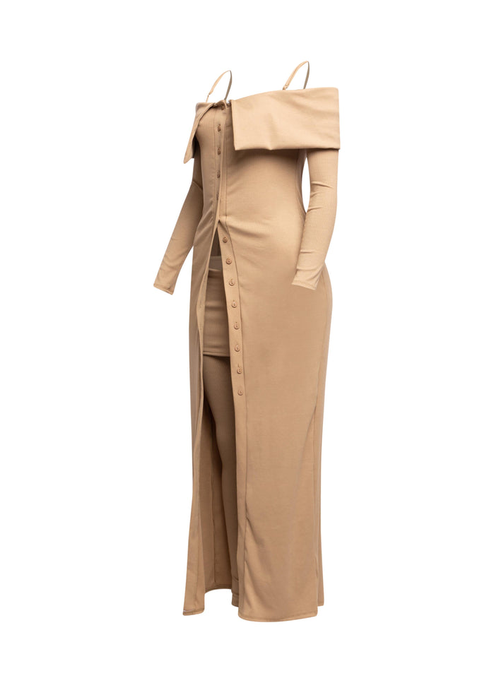 Long length spaghetti strap and off shoulder top & skirt leggings set - Muvin 
