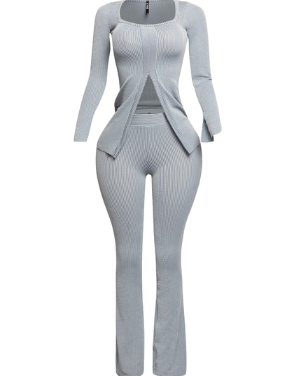 Ribbed pant set with slit detail - Muvin 