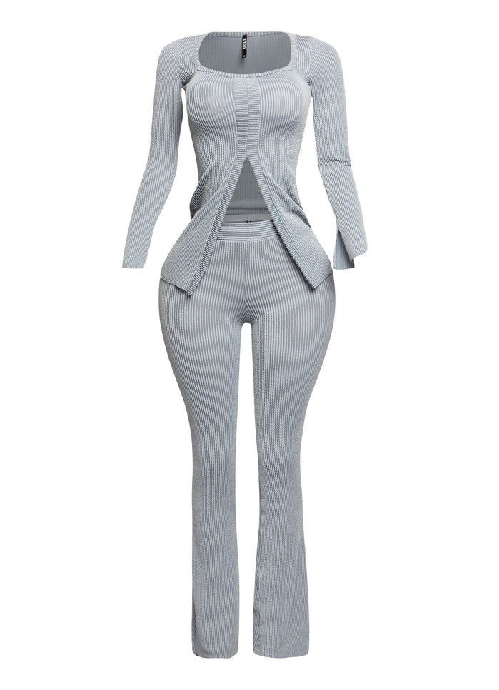 Ribbed pant set with slit detail - Muvin 