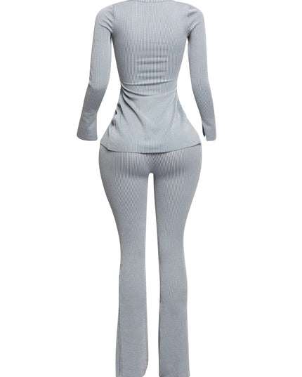 Ribbed pant set with slit detail - Muvin 