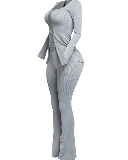 Ribbed pant set with slit detail - Muvin 