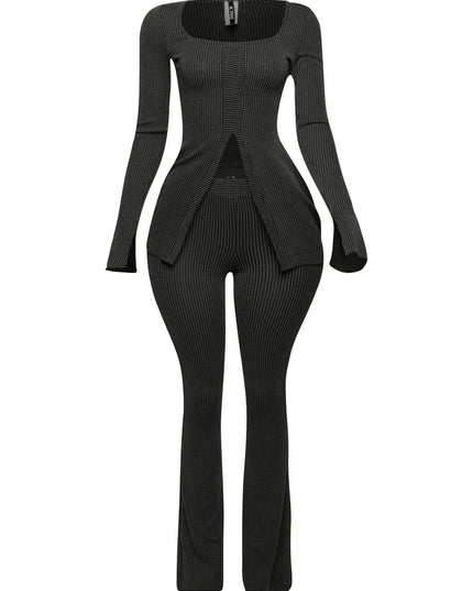 Ribbed pant set with slit detail - Muvin 