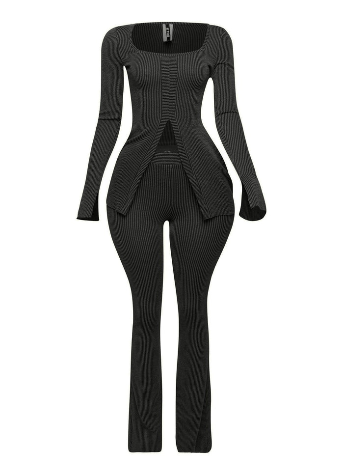 Ribbed pant set with slit detail - Muvin 