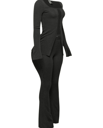 Ribbed pant set with slit detail - Muvin 
