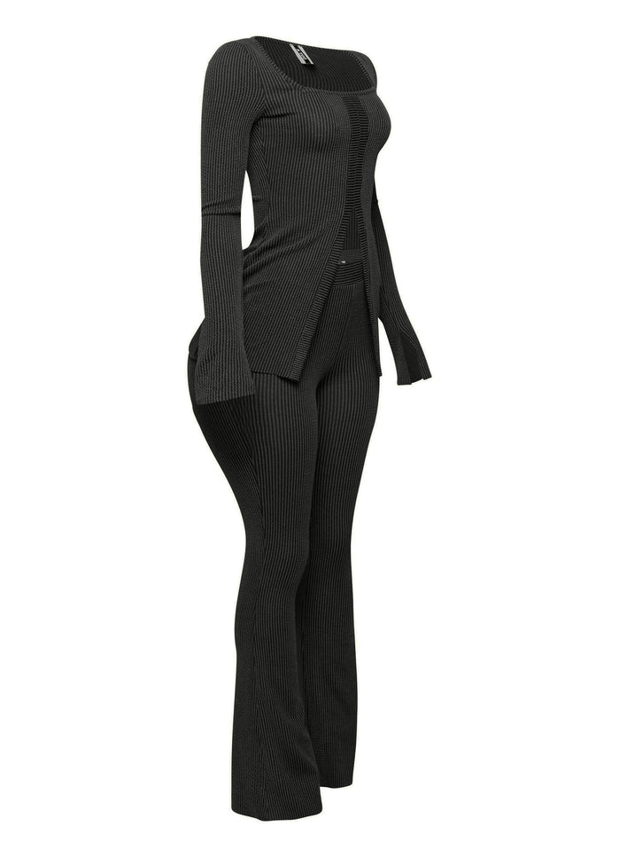 Ribbed pant set with slit detail - Muvin 