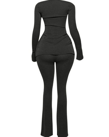 Ribbed pant set with slit detail - Muvin 