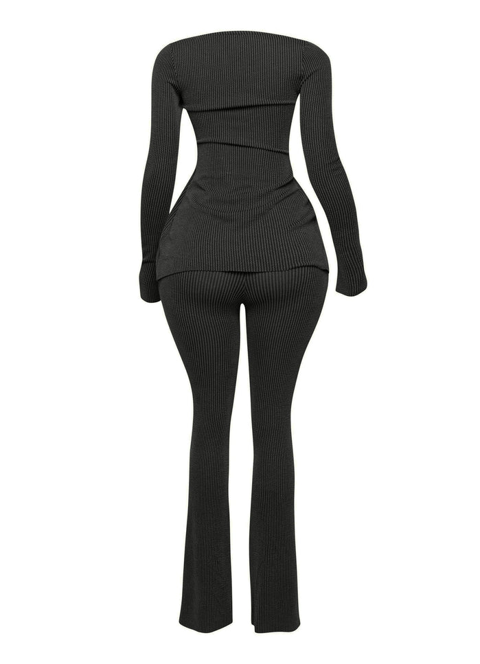 Ribbed pant set with slit detail - Muvin 