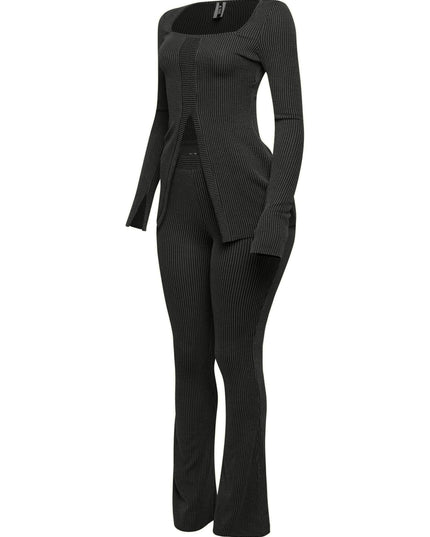 Ribbed pant set with slit detail - Muvin 