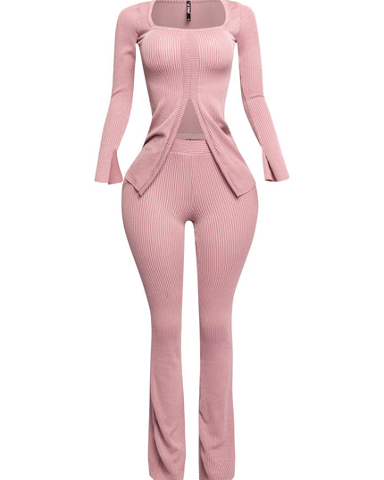 Ribbed pant set with slit detail - Muvin 