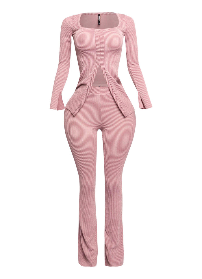 Ribbed pant set with slit detail - Muvin 