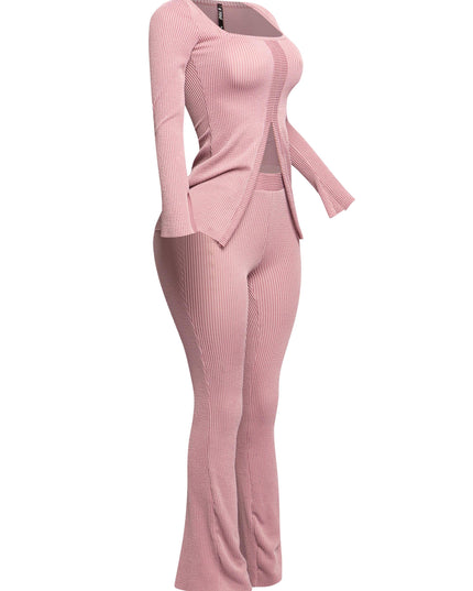 Ribbed pant set with slit detail - Muvin 