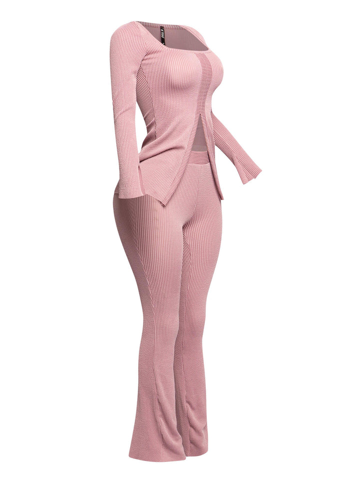 Ribbed pant set with slit detail - Muvin 