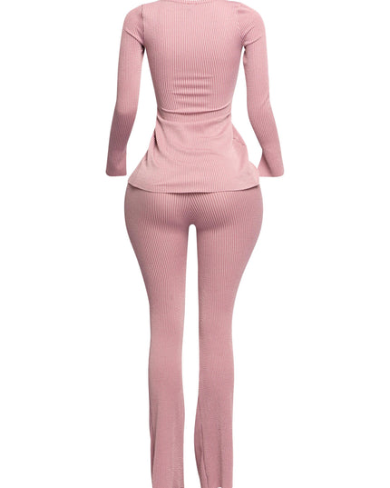 Ribbed pant set with slit detail - Muvin 
