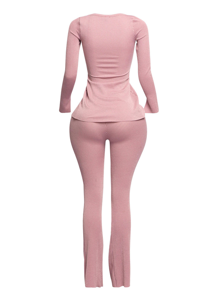 Ribbed pant set with slit detail - Muvin 