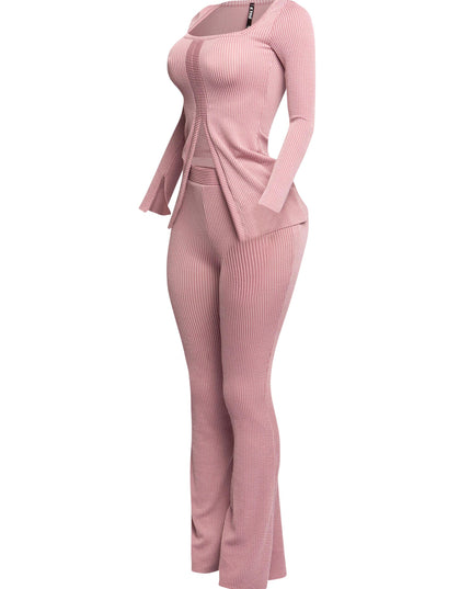 Ribbed pant set with slit detail - Muvin 