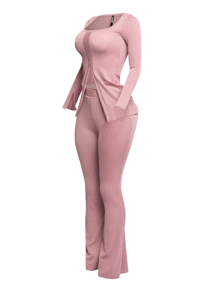 Ribbed pant set with slit detail - Muvin 