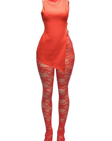 Side tie tunic with lace pant set - Muvin 