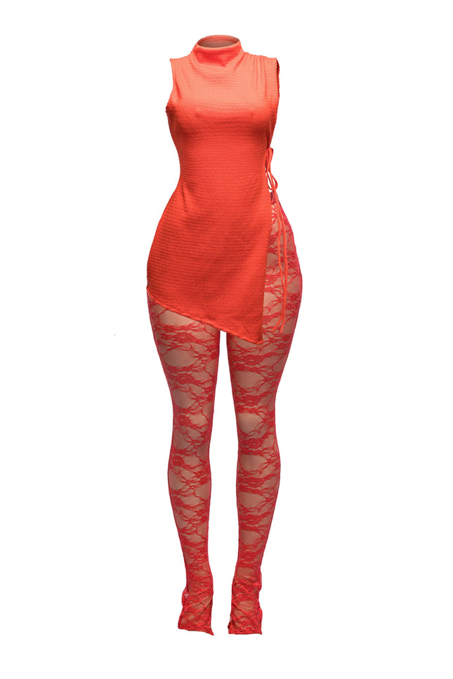 Side tie tunic with lace pant set - Muvin 