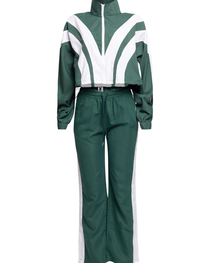 Women's Two-Tone Track Suit - Green and White - Muvin 