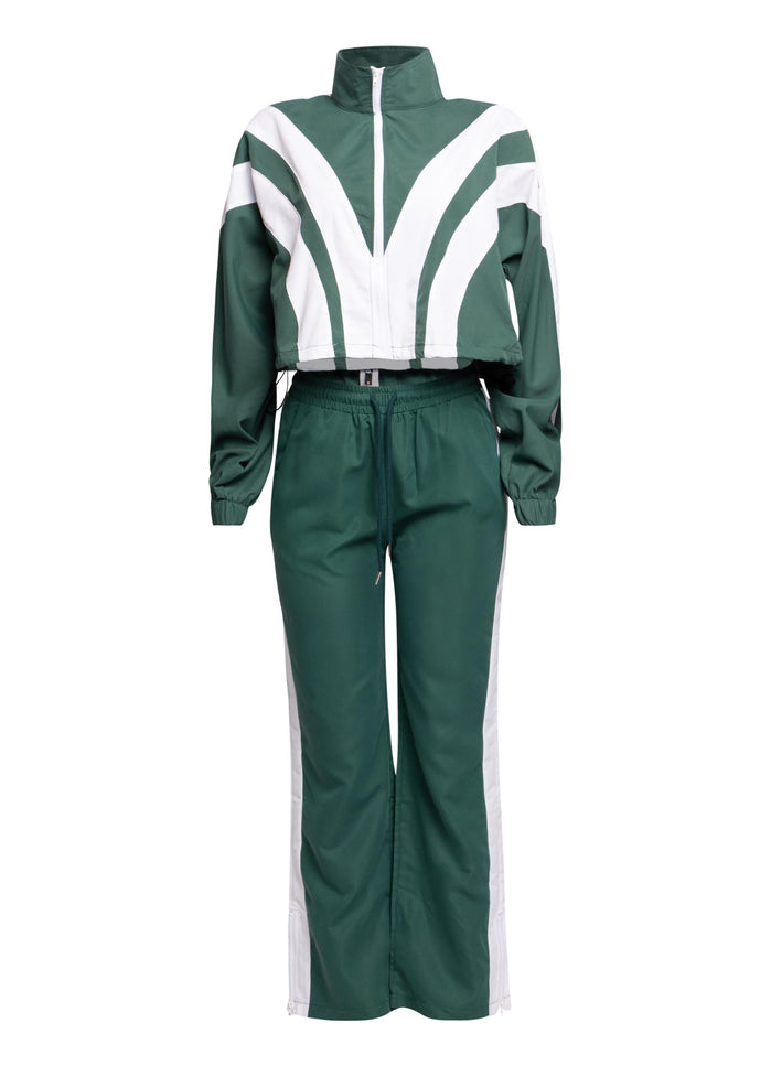 Women's Two-Tone Track Suit - Green and White - Muvin 