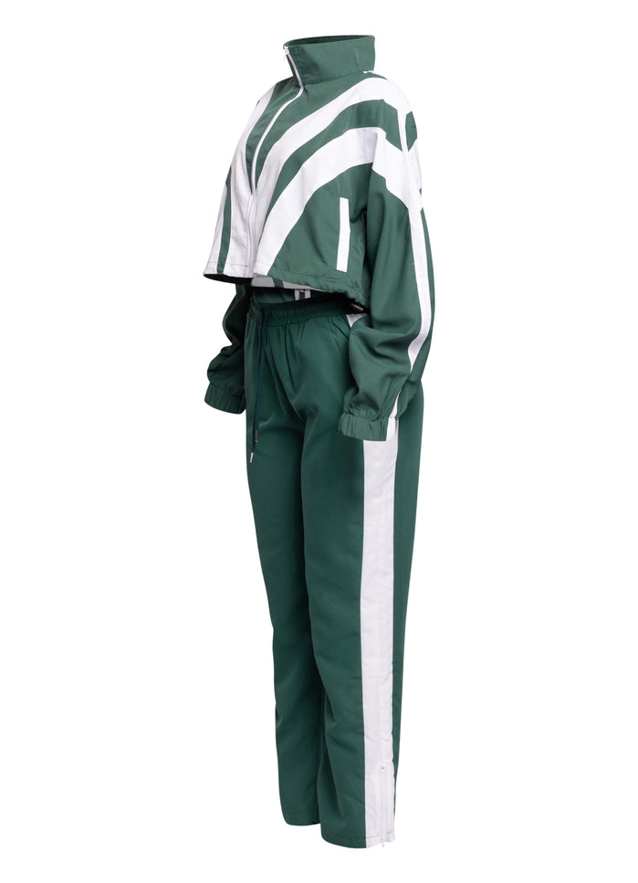 Women's Two-Tone Track Suit - Green and White - Muvin 