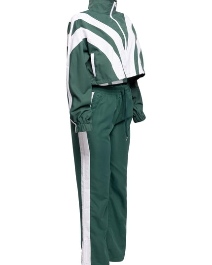 Women's Two-Tone Track Suit - Green and White - Muvin 