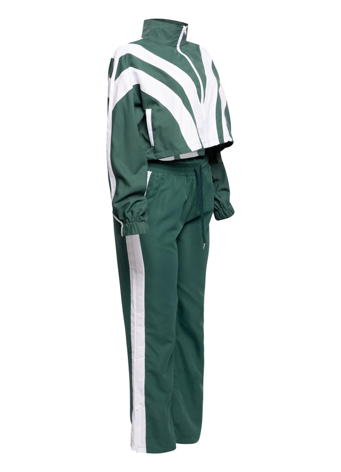 Women's Two-Tone Track Suit - Green and White - Muvin 
